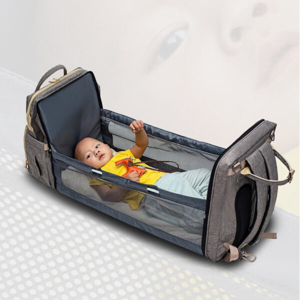 USB Charging Mommy Bed Backpack – Large Capacity Multi-Function Foldable Diaper Bag