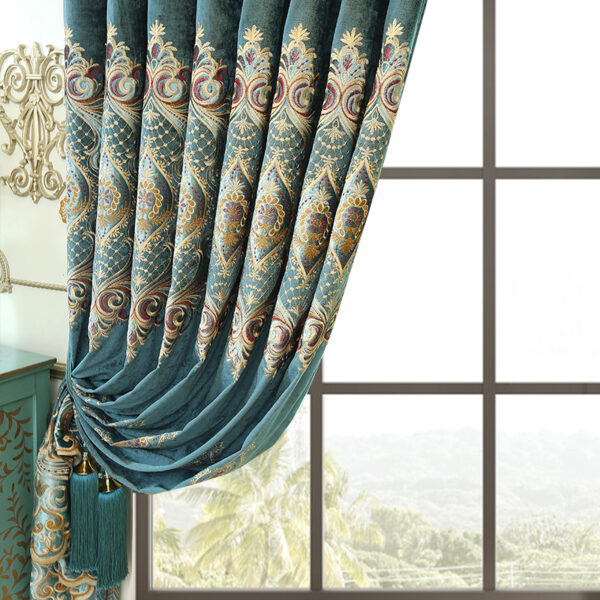 Luxury Elegant High-end Embroidered Curtains, Blackout Living Room Bedroom Villa, Velvet Curtains, Finished 2-piece - Image 2