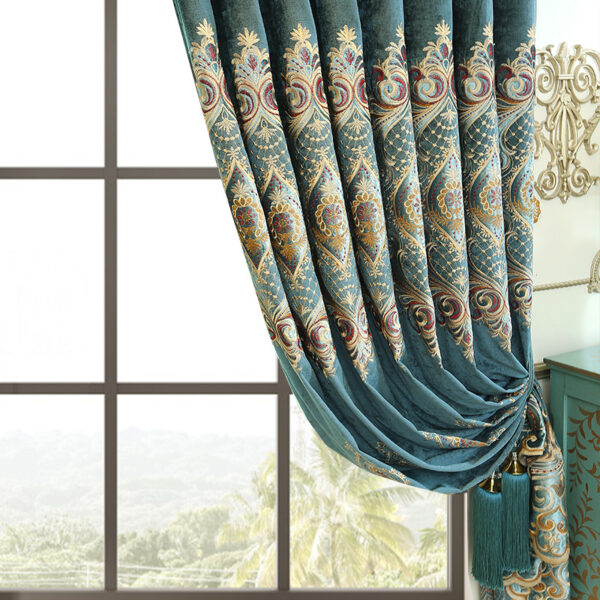 Luxury Elegant High-end Embroidered Curtains, Blackout Living Room Bedroom Villa, Velvet Curtains, Finished 2-piece - Image 3