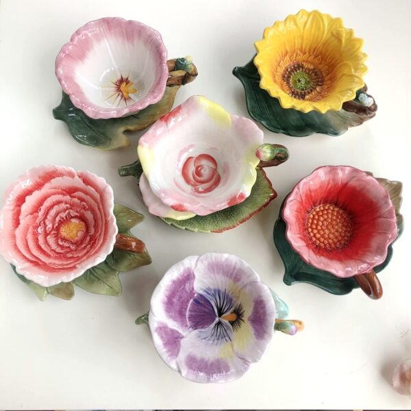 European Style Luxury Flower Ceramic Afternoon Tea Coffee Cup and Saucer Set - Image 4