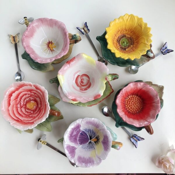 European Style Luxury Flower Ceramic Afternoon Tea Coffee Cup and Saucer Set - Image 9