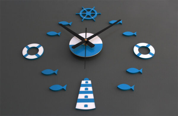 Mediterranean Nordic DIY Clock Lighthouse Rudder Lifebuoy Small Fish Clock DIY Wall Clock - Image 4