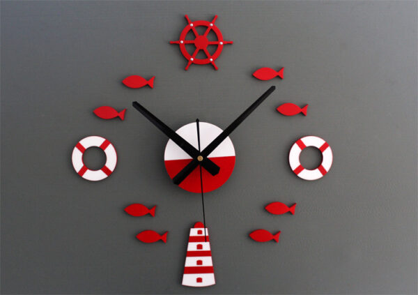 Mediterranean Nordic DIY Clock Lighthouse Rudder Lifebuoy Small Fish Clock DIY Wall Clock - Image 2