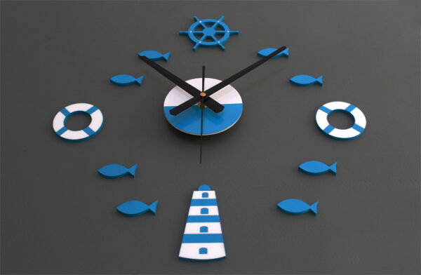 Mediterranean Nordic DIY Clock Lighthouse Rudder Lifebuoy Small Fish Clock DIY Wall Clock - Image 6