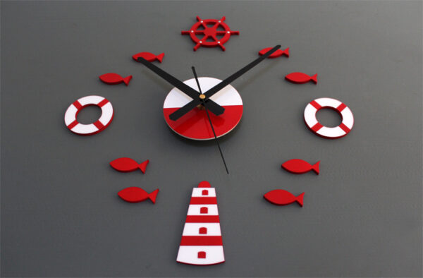 Mediterranean Nordic DIY Clock Lighthouse Rudder Lifebuoy Small Fish Clock DIY Wall Clock - Image 3