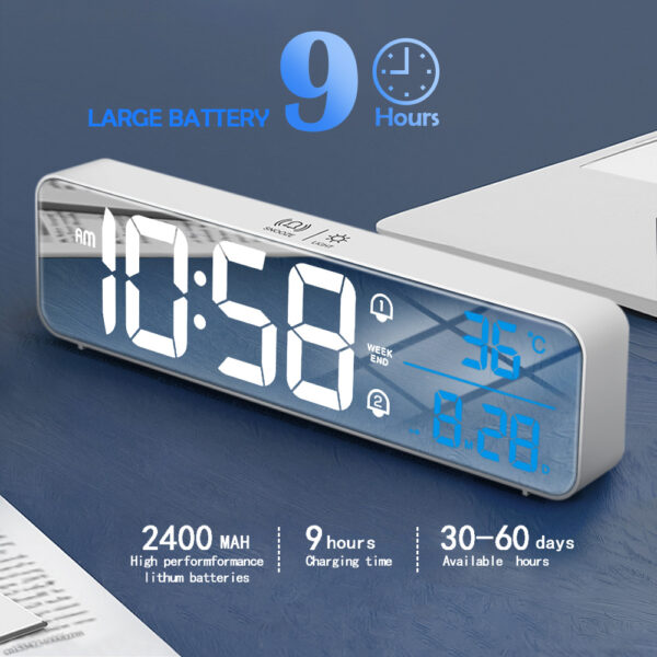 Music LED Digital Alarm Clock Temperature Date Display Desktop Mirror Clocks Home Table Decoration Electronic Clock - Image 8