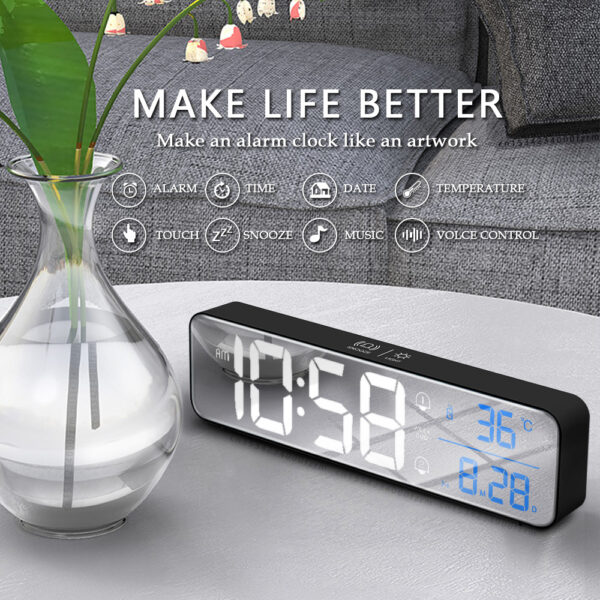 Music LED Digital Alarm Clock Temperature Date Display Desktop Mirror Clocks Home Table Decoration Electronic Clock - Image 6