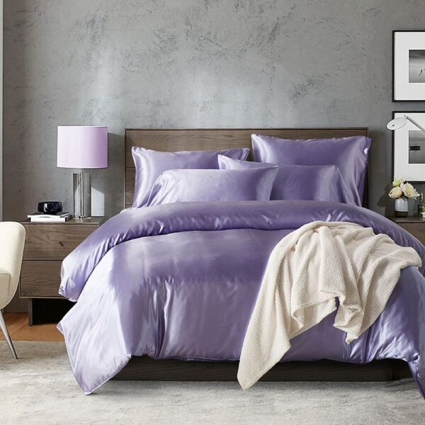 Hotel Home Solid Color Imitated Silk Luxury Satin 3pcs Comforter Bedding Set - Image 4