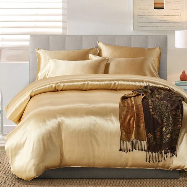 Hotel Home Solid Color Imitated Silk Luxury Satin 3pcs Comforter Bedding Set - Image 6