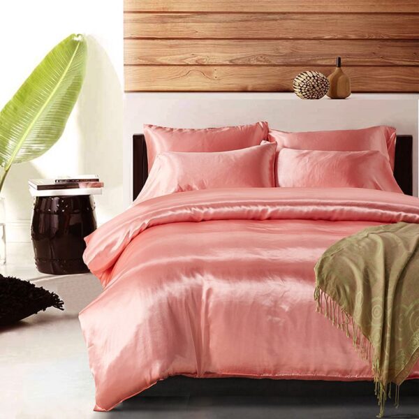Hotel Home Solid Color Imitated Silk Luxury Satin 3pcs Comforter Bedding Set - Image 5