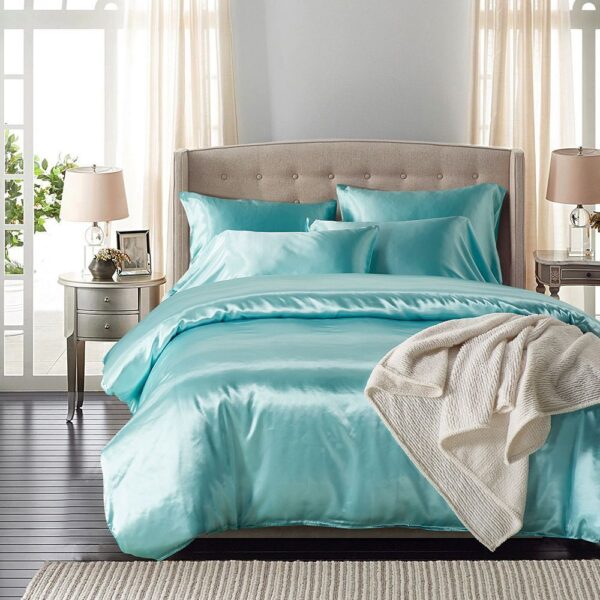 Hotel Home Solid Color Imitated Silk Luxury Satin 3pcs Comforter Bedding Set - Image 7