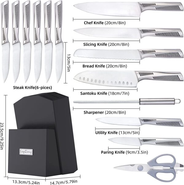Kitchen Knife Set. LapEasy 15 Piece Knife Sets With Block Chef Knife Stainless Steel Hollow Handle Cutlery With Manual Sharpener - Image 4