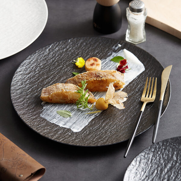 Ceramic Rock Pattern Round Flat Plate Hotel Tableware New Large Chicken - Image 7