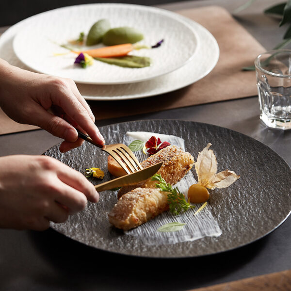 Ceramic Rock Pattern Round Flat Plate Hotel Tableware New Large Chicken - Image 5