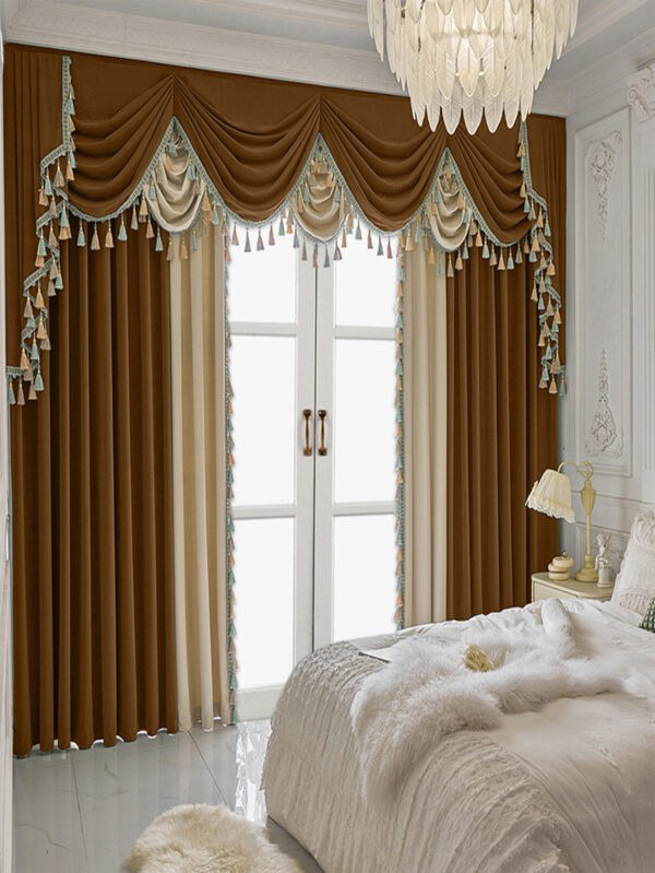 Finished Retro Villa Living Room Bedroom High-grade Thickened Light Luxury Velvet Splicing Curtains, Curtain Drapes Need To Be Purchased - Image 5