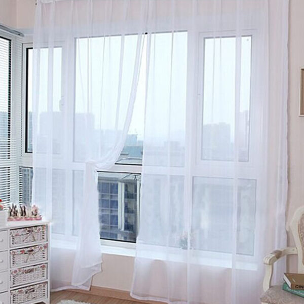 Solid Color Glass Mesh Curtains Transparent Color Ready-made Curtain Punch-free - Image 9