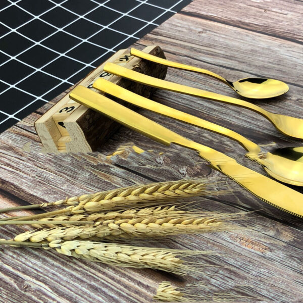 Stainless Steel Western Cutlery Set Golden Cutlery 24 Piece Set - Image 3