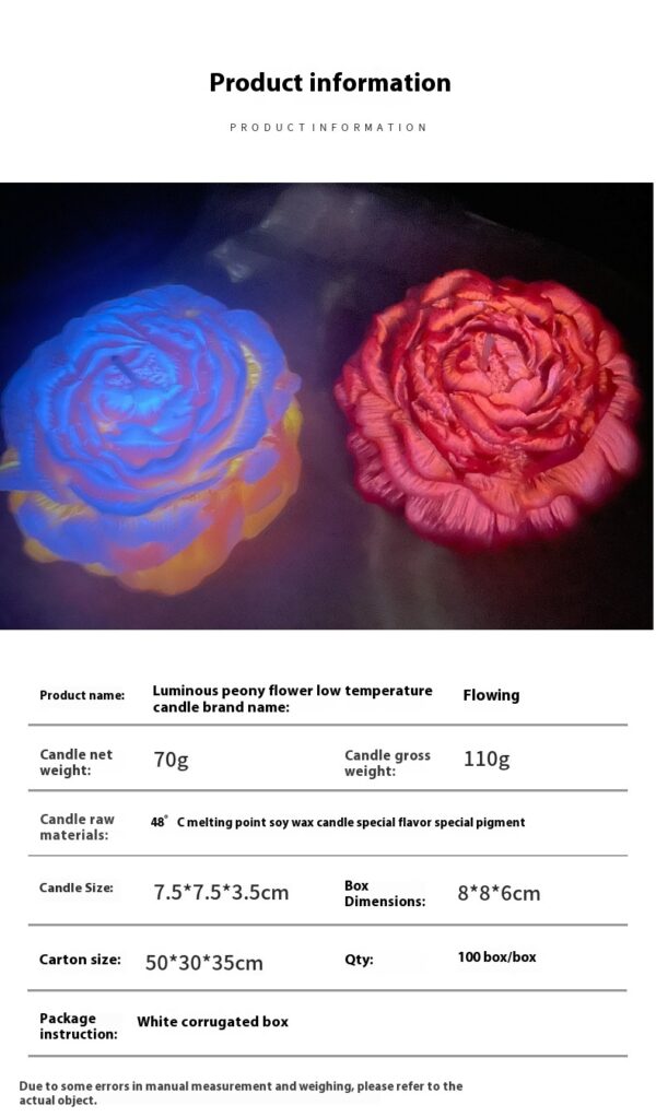 Peony Flower Luminous Fluorescence Low Temperature Candles - Image 10