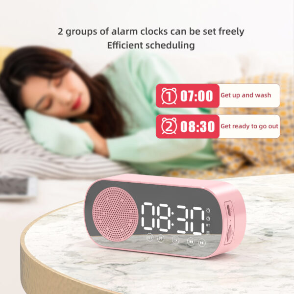 BT Music Alarm Clocks Mirror FM Radio LED Digital Clock 2 Alarm Snooze 24H Electronic Watch Dimming Table Phone Stand USB Clocks - Image 3