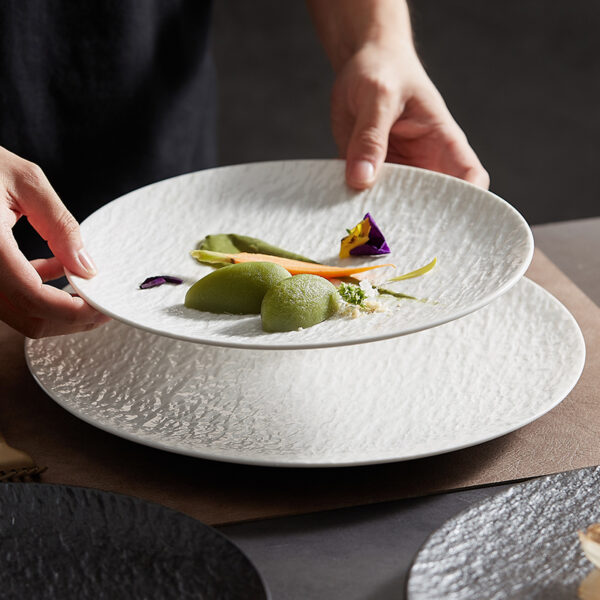 Ceramic Rock Pattern Round Flat Plate Hotel Tableware New Large Chicken - Image 2