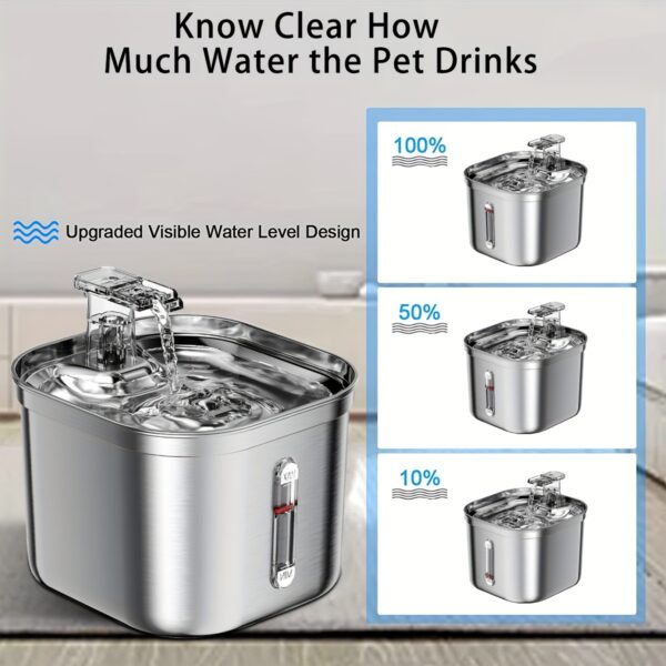 Cat Water Fountain, Stainless Steel Pet Water Fountain For Cats Inside, 3 Filters&Ultra-Quiet Pump, 73oz Automatic Dog Dispenser Water Bowl, Multiple Pets Water Fountain - Image 8