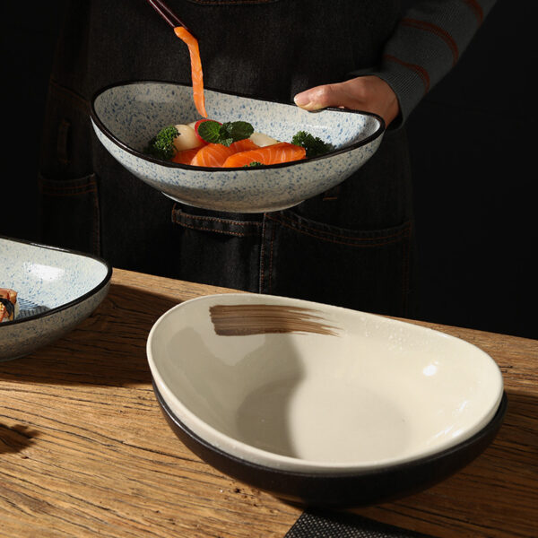 Japanese-style Ceramic Salad Dish Deep Plates Oval Ingot Plate - Image 5