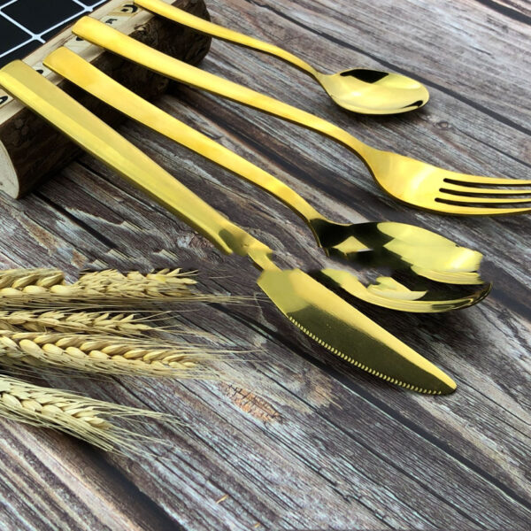 Stainless Steel Western Cutlery Set Golden Cutlery 24 Piece Set - Image 4