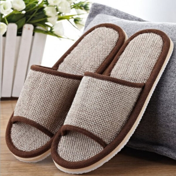 Retro Solid Color Coarse Cloth Hotel Home Slippers - Image 2