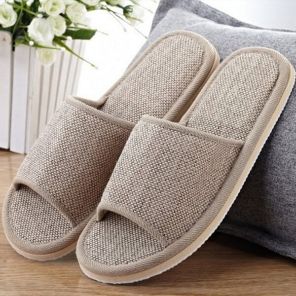 Retro Solid Color Coarse Cloth Hotel Home Slippers - Image 4