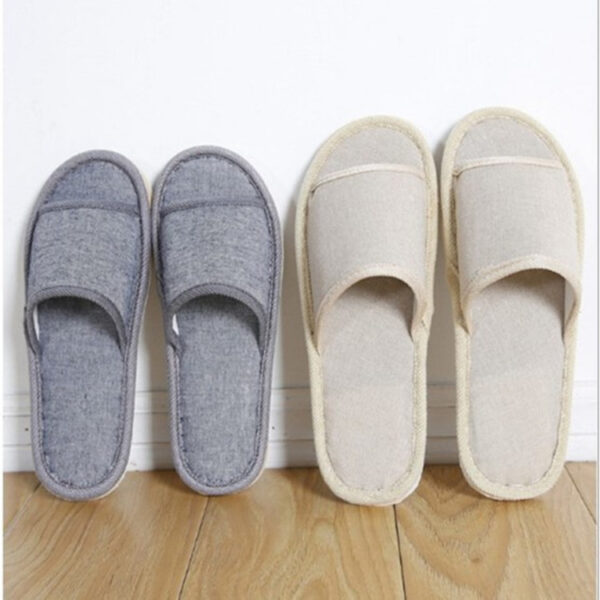 Retro Solid Color Coarse Cloth Hotel Home Slippers - Image 5